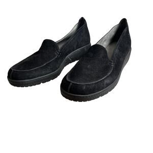 Stuart Weitzman Black Suede Platform Loafers Shoes Size 8 N Narrow